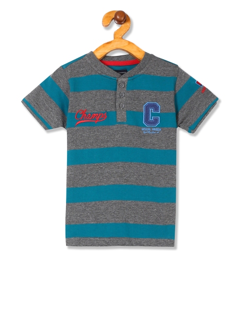 

Cherokee Boys Grey Striped Henley Neck T-shirt