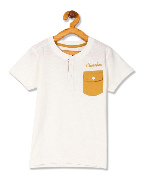 

Cherokee Boys White Solid Mandarin Collar T-shirt