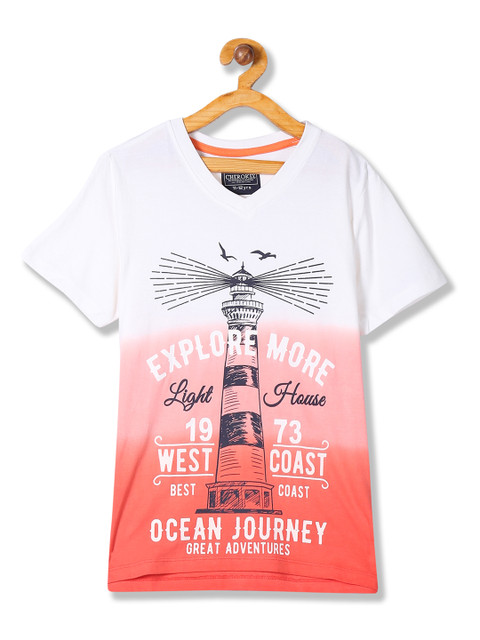 

Cherokee Boys White Printed V-Neck T-shirt