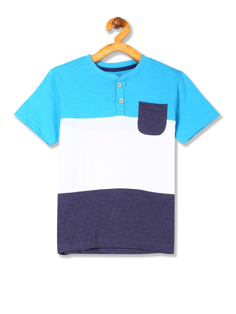 

Cherokee Boys Blue Colourblocked Henley Neck Pure Cotton T-shirt