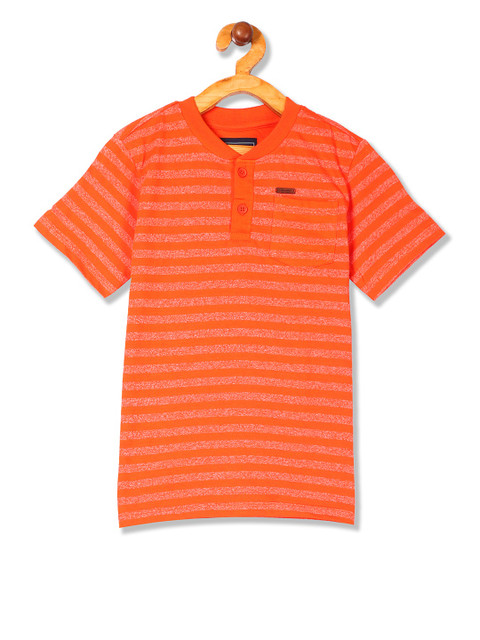 

Cherokee Boys Orange Striped Henley Neck T-shirt