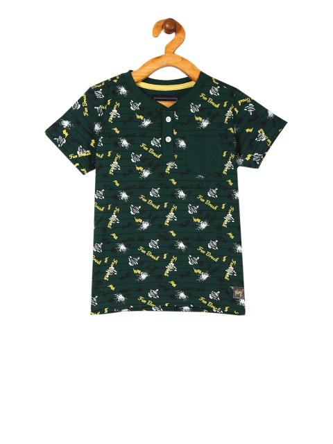 

Cherokee Boys Green Printed Henley Neck T-shirt