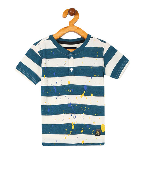 

Cherokee Boys Sea Green Striped Henley Neck T-shirt