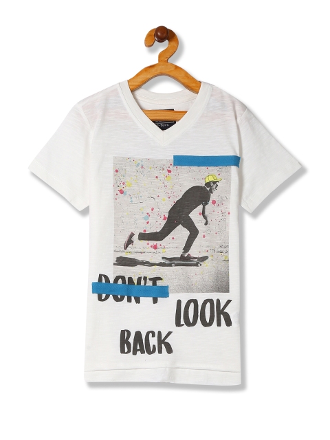 

Cherokee Boys White Printed V-Neck T-shirt