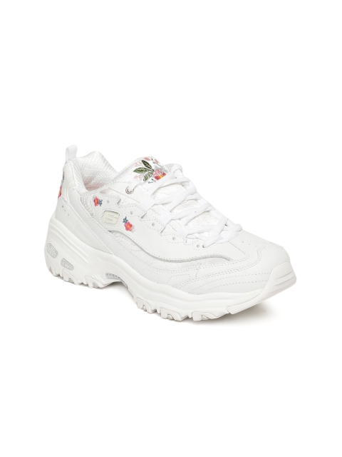 

Skechers Women White D'LITES-BRIGHT BLOSSOMS Leather Sneakers