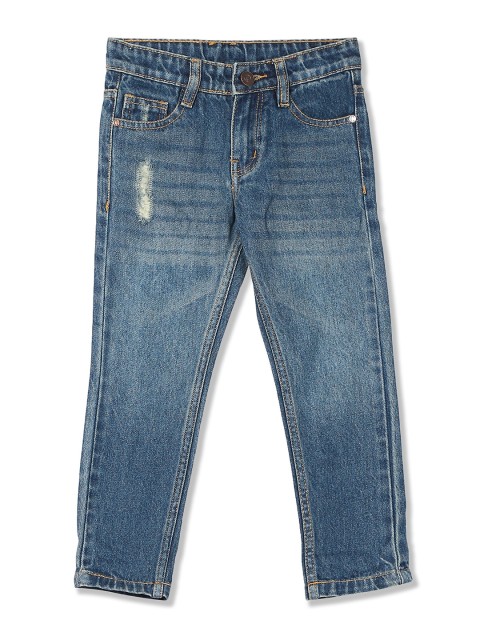 

Cherokee Boys Blue Slim Fit Mid-Rise Low Distress Jeans