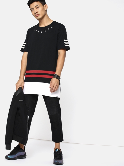 

Kook N Keech Men Black Striped Round Neck Longline T-shirt