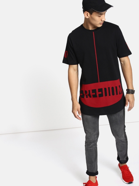 

Kook N Keech Men Black & Red Printed Round Neck Longline T-shirt