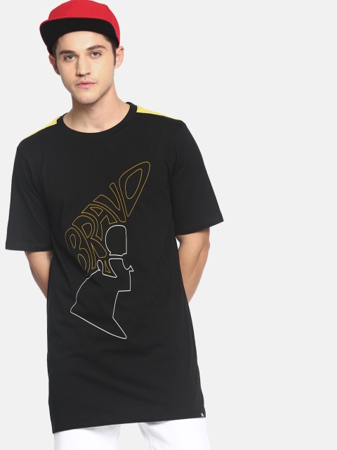 

Johnny Bravo by Kook N Keech Men Black Printed Round Neck Longline T-shirt