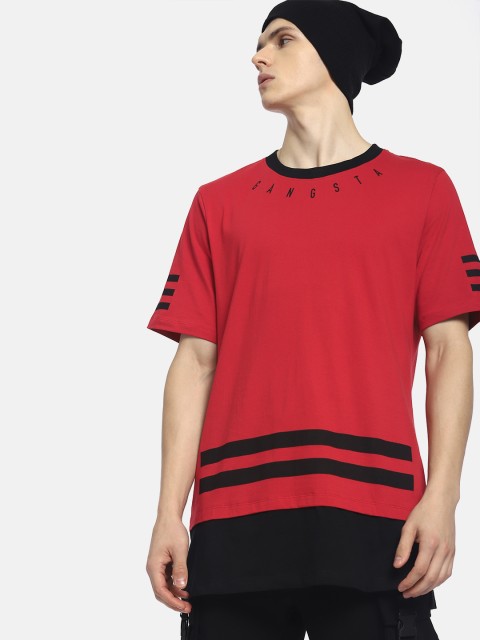 

Kook N Keech Men Red Printed Round Neck Longline Boxy T-shirt