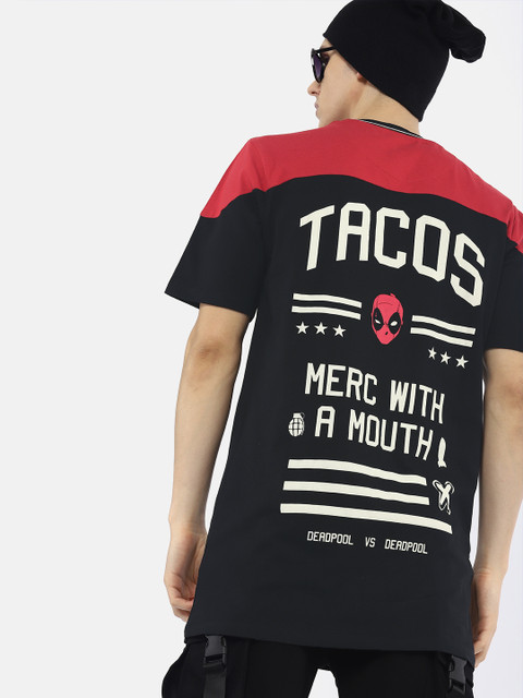 

Kook N Keech Marvel Men Black & Red Back Printed Round Neck Longline T-shirt