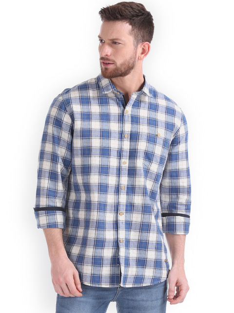 

Cherokee Men Blue & White Regular Fit Checked Casual Shirt