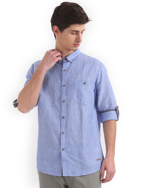 

Cherokee Men Blue Regular Fit Striped Casual Shirt