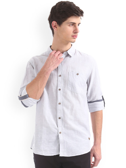 

Cherokee Men Grey Regular Fit Striped Casual Shirt