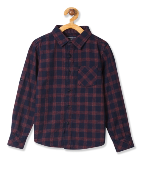 

Cherokee Boys Blue & Maroon Regular Fit Checked Casual Shirt