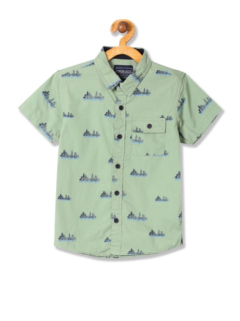 

Cherokee Boys Green Regular Fit Printed Casual Shirt