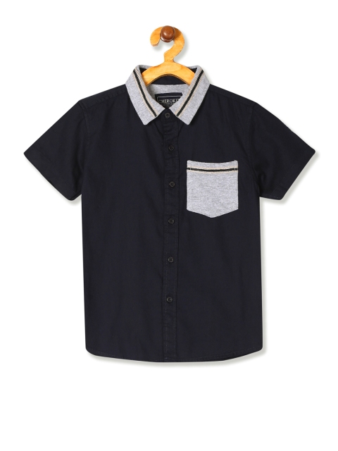 

Cherokee Boys Navy Blue Regular Fit Solid Casual Shirt