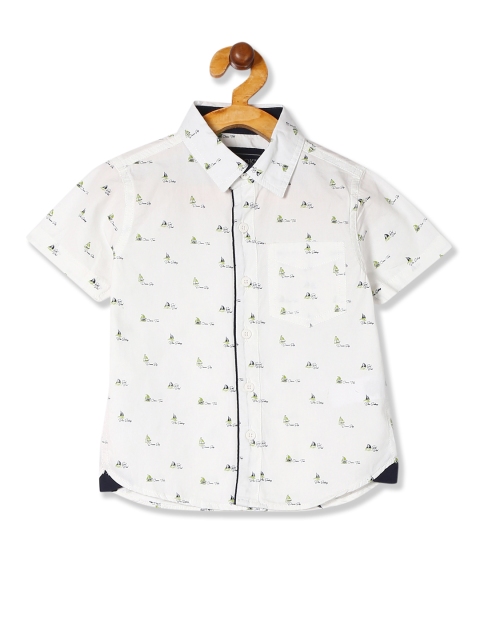 

Cherokee Boys White & Blue Regular Fit Printed Casual Shirt