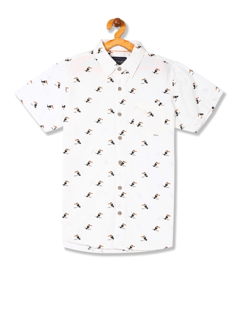 

Cherokee Boys White & Blue Regular Fit Printed Casual Shirt