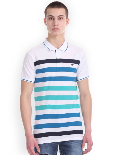 

Ruggers Men White Striped Polo Collar T-shirt