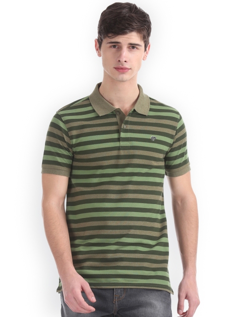 

Ruggers Men Green Striped Polo Collar T-shirt