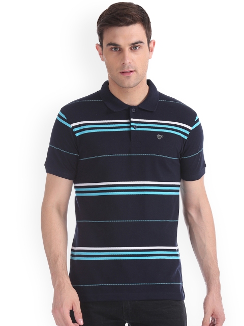 

Ruggers Men Blue Striped Polo Collar T-shirt