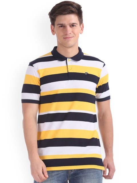 

Ruggers Men Yellow & White Striped Polo Collar T-shirt