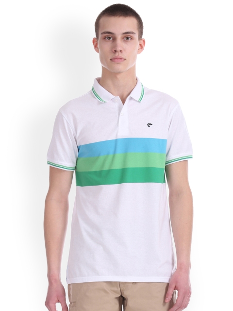 

Ruggers Men White Striped Polo Collar T-shirt