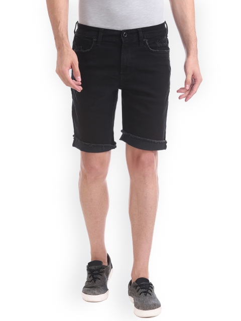 

Colt Men Black Solid Slim Fit Denim Shorts