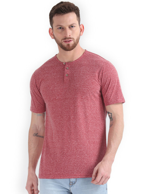 

Cherokee Men Red Solid Henley Neck T-shirt