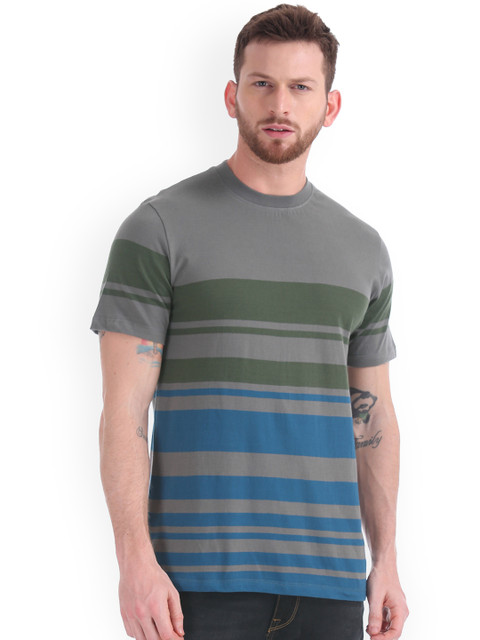 

Cherokee Men Grey & Green Striped Round Neck T-shirt