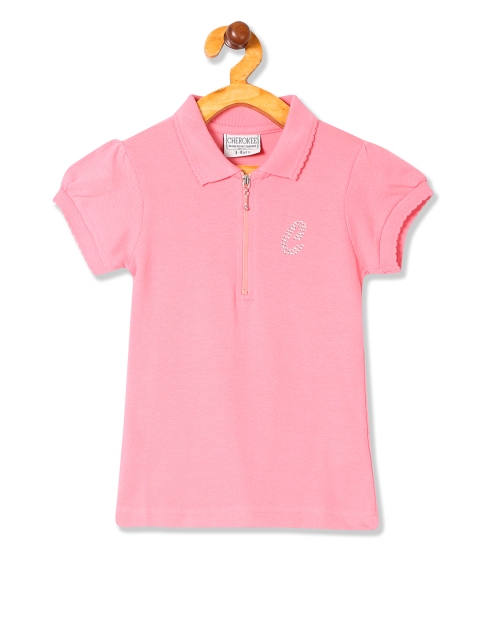 

Cherokee Girls Pink Solid Polo Collar T-shirt