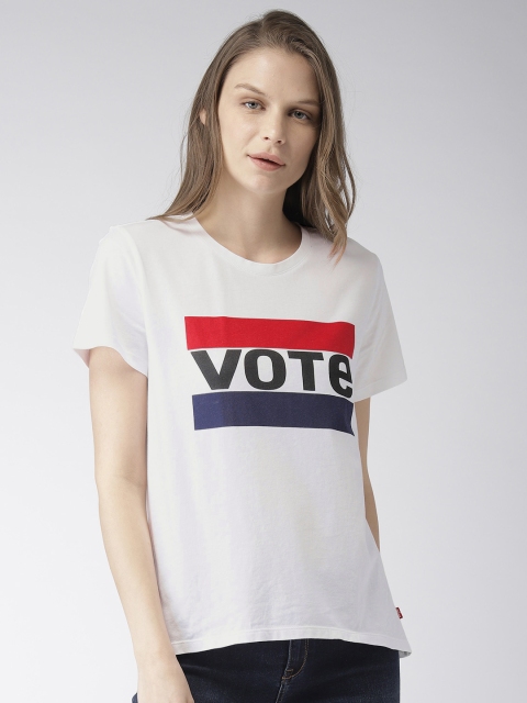 

Levis Women White Printed Round Neck T-shirt