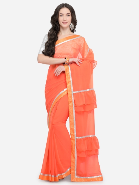 

Satrani Orange Solid Poly Georgette Saree