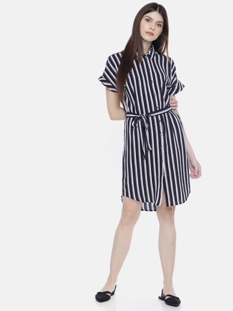 

Vero Moda Women Navy Blue & White Shirt Dress