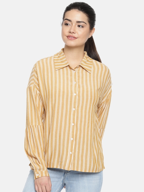 

Vero Moda Women Mustard Yellow & White Regular Fit Striped Casual Shirt