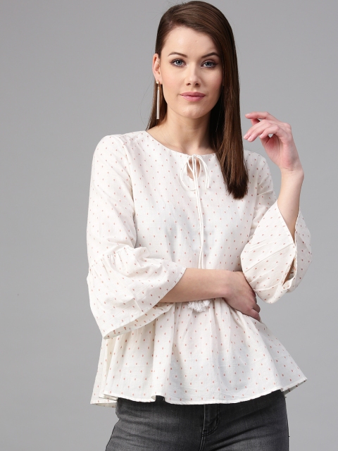

RARE ROOTS Women White Self-Design A-Line Top