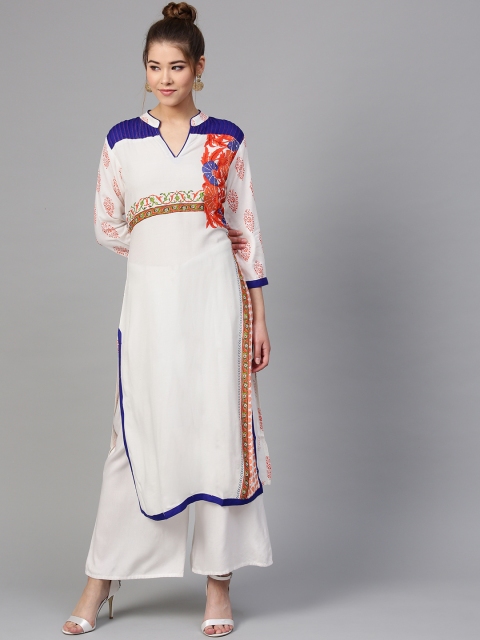 

RARE ROOTS Women White Printed Straight Kurta