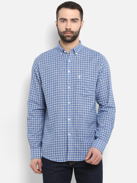 

Red Tape Men Blue & White Regular Fit Checked Casual Shirt