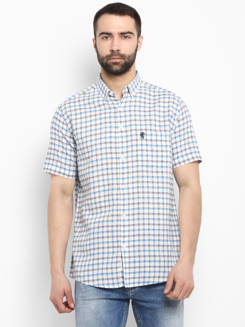 

Red Tape Men Off-White & Sea Green Regular Fit Checked Casual Shirt