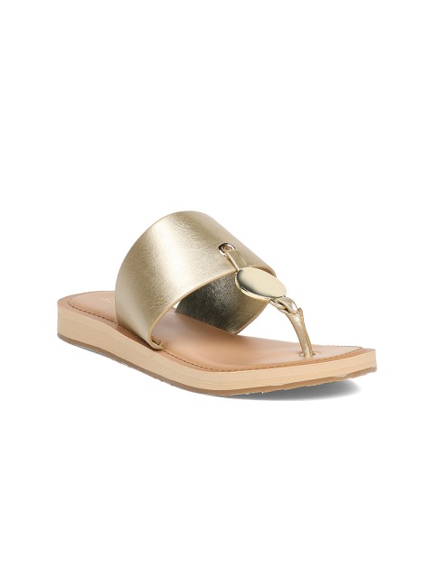 

ALDO Women Gold-Toned Solid T-Strap Flats