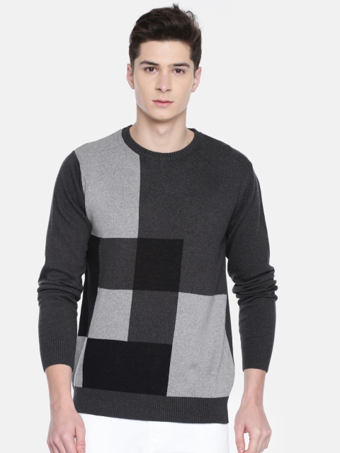 

Akiva Men Charcoal Grey & Black Checked Sweater