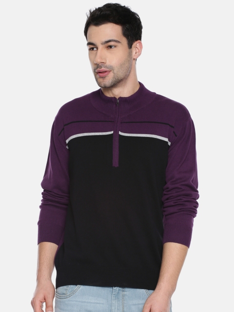 

Akiva Men Purple & Black Colourblocked Sweater