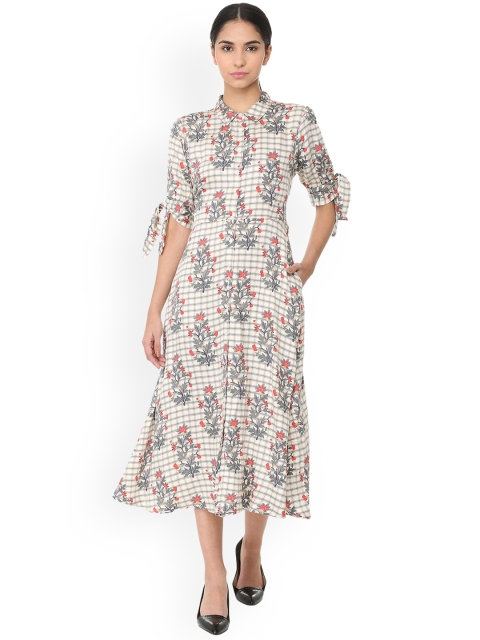 

Van Heusen Women Beige & Grey Checked Shirt Dress
