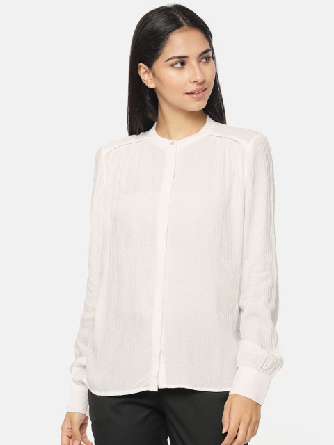 

Van Heusen Woman Women White Self-Design Casual Shirt