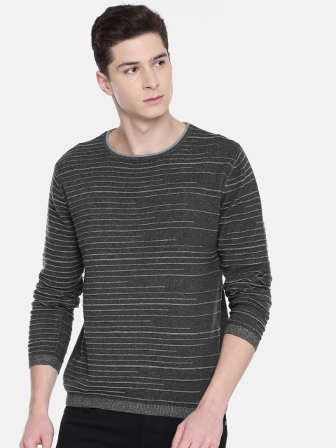 

Akiva Men Charcoal Grey Striped Sweater
