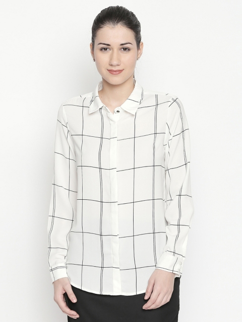 

Annabelle by Pantaloons Women White & Black Regular Fit Checked Casual Shirt
