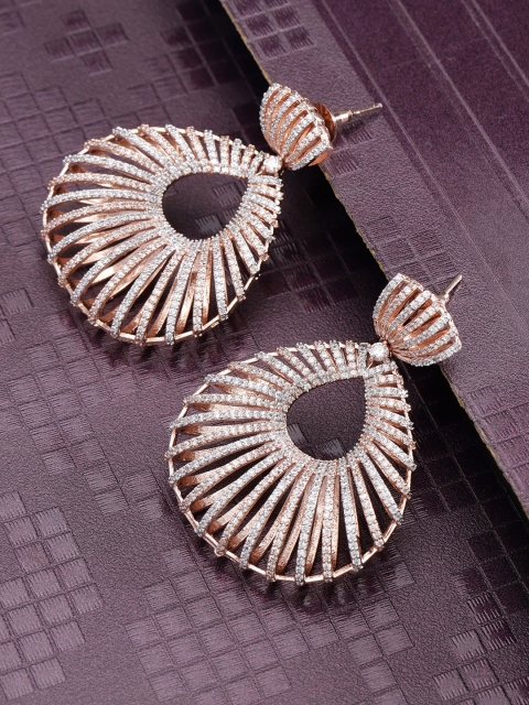 

Designs By Jewels Galaxy Rose Gold-Plated Handcrafted Teardrop Shaped Drop Earrings