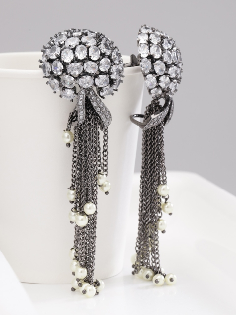 

Designs By Jewels Galaxy Gunmetal-Toned Rhodium-Plated Handcrafted Spherical Drop Earrings, Metallic