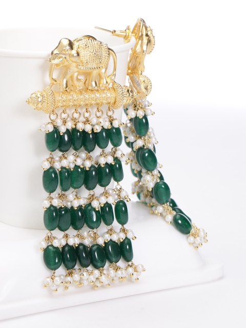 

Designs By Jewels Galaxy Green Gold-Plated Elephant Shaped Handcrafted Drop Earrings